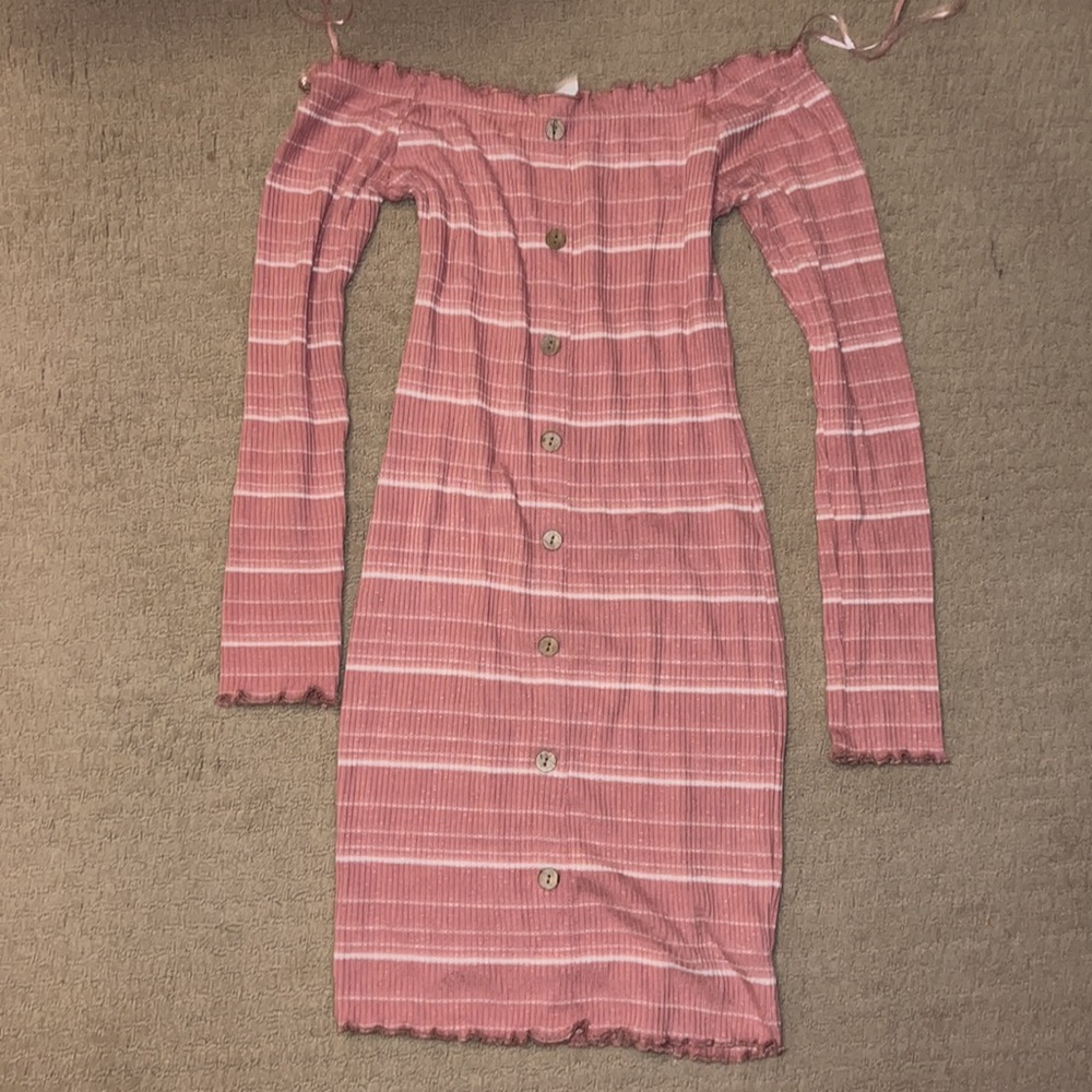Pink Striped Mini Off the Shoulder Dress